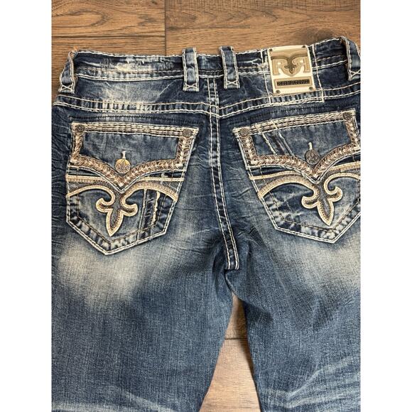 Rock Revival Men’s Rexford Relaxed Taper Jeans 32x32 Grunge Embroidered - Picture 6 of 10